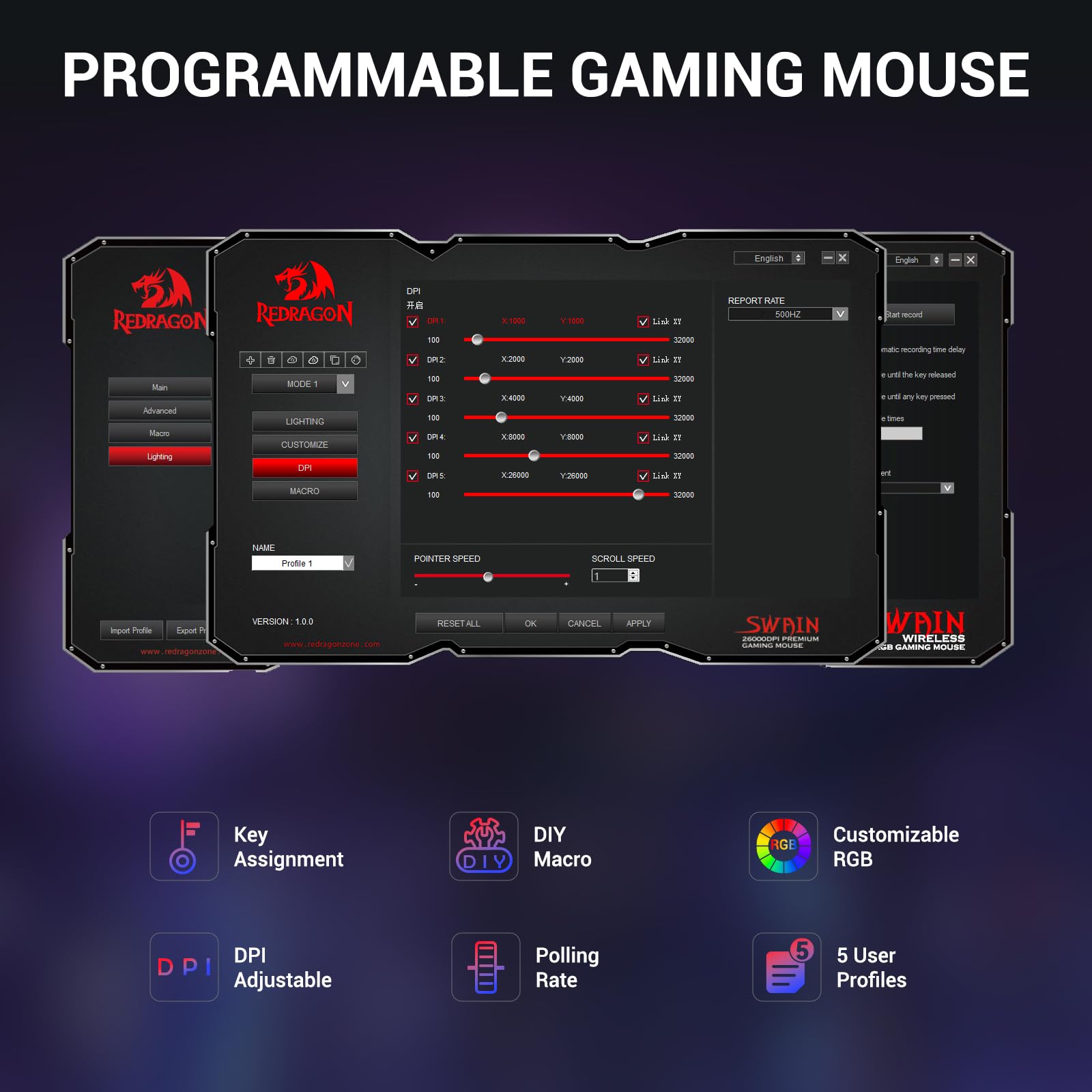 Redragon Gaming Mouse, Wired Gaming Mouse 26,000 DPI Opitacl Sensor, Ergonomic Mice with Fire Button, Macro Editing Programmable RGB Mouse for Laptap/PC/Mac