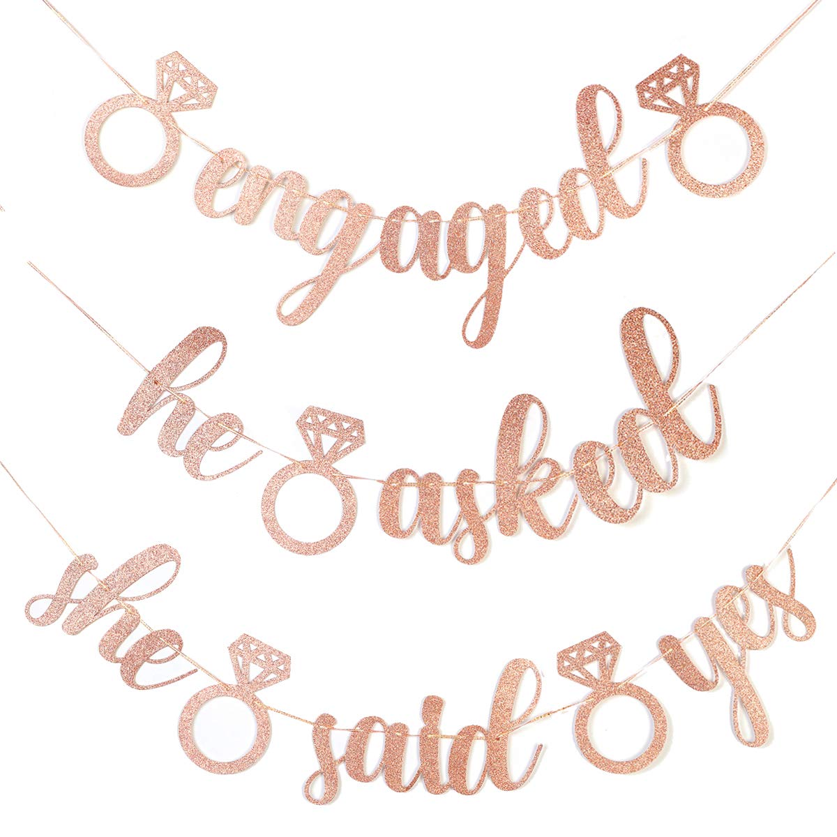 Engagement Party Banners Glitter Gold Letters He Asked She Said Yes Garland for Wedding Engagement Party Hen Party Bridal Shower Bachelorette Party Favor Party Decoration Supplies (Rose Gold) …
