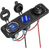 Linkstyle 4 in 1 Charger Socket Panel, QC 3.0 12V Dual USB Car Socket & LED Digital Voltmeter & Cigarette Lighter Socket Spli