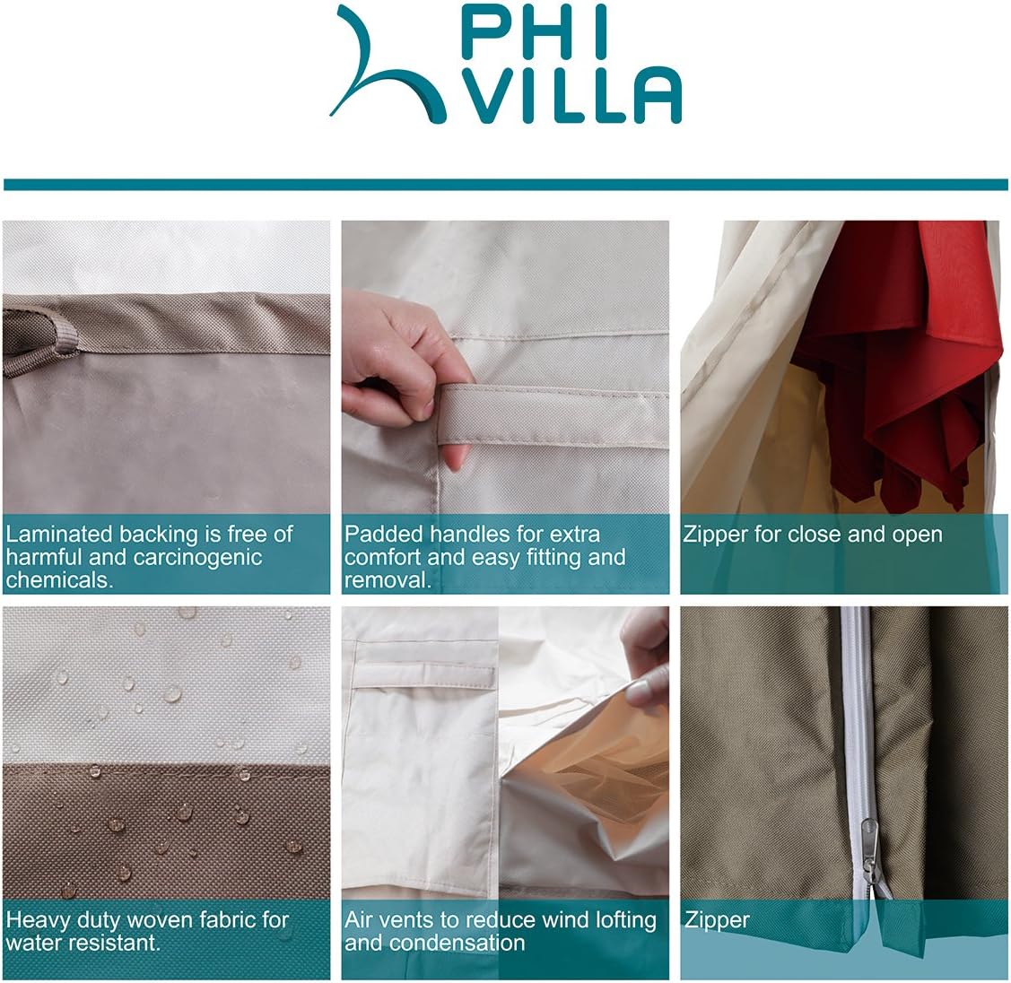 PHI VILLA Heavy Duty Offset Patio Umbrella Canopy Cover (Frame Cover): Kitchen & Dining