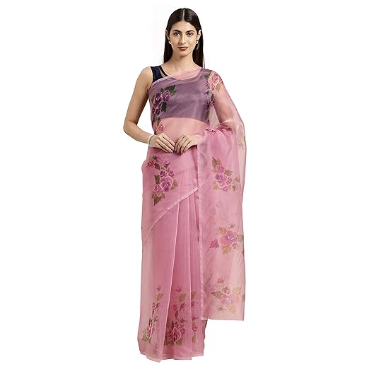 Womanista Crepe with Blouse Piece Saree (WM1310_Pink_OneSize)