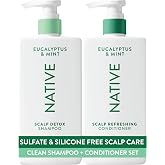 Native Scalp Detox Shampoo and Conditioner, Eucalyptus &amp; Mint, Naturally Derived Ingredients | All Hair Types, Color &amp; Treated, Fine to Dry Damaged, Sulfate &amp; Dye Free - 2-Pack