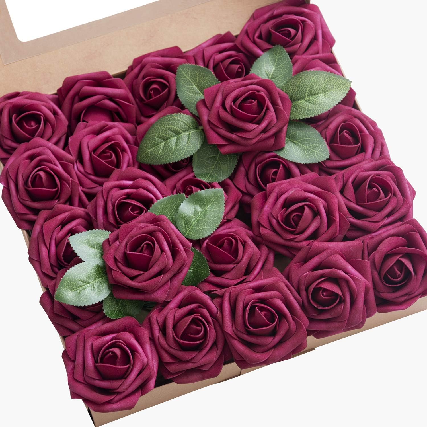 Ling's moment Artificial Rose Flowers 50pcs Berry Pink Foam Roses w/Stem for DIY Wedding Bouquets Centerpieces Bridal Shower Party Home Decorations (Regular 3")