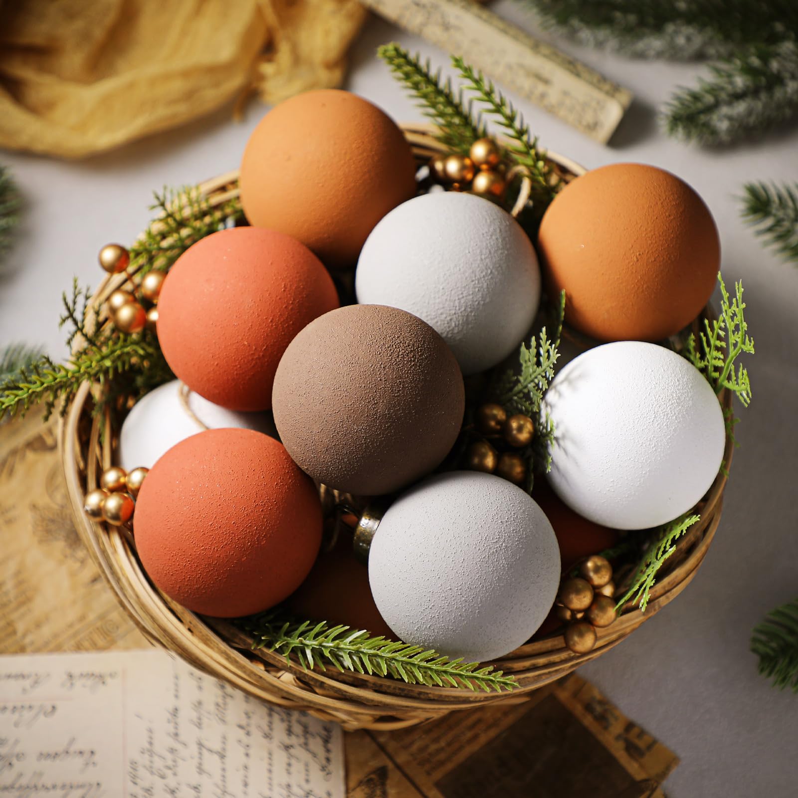 Photo 1 of 15 Pcs Textured Christmas Ball Ornaments 2.36'' Matte Clay Camel Oatmeal and Brown Xmas Ball Ornaments Modern Christmas Decor Shatterproof Hanging Tree Decor for Home Indoor