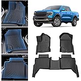 Sunsdrew Floor Mats for 2019-2023 Ford Ranger SuperCrew Accessories, All Weather Car Mats 2 Rows Floor Liners TPE Rubber Raised Edge