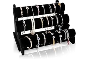 Barelove Bracelet Holder with 3 Tier Rack, Black Velvet Detachable Display Stand Organizer Storage for Jewelry Necklace Bangles Watch Scrunchie for Store Selling or Home Organizer