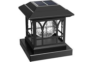 AEYANZZ Fence Post Solar Lights, Crackle Glass Solar Post Cap Lights, 20 Lumens, Warm White & RGB Automatic Cycling 2 Modes for 3.6x3.6 4x4 4.5x4.5 5x5 Vinyl Wooden Posts Decoration, Black (1 Pack)
