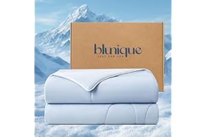 blunique Cooling Comforter Queen Size, Breathable Blanket for Hot Sleepers & Night Sweats, Q-Max>0.46 Tech, Summer Lightweight & Skin-Friendly Bedding,90"x90", Light Blue