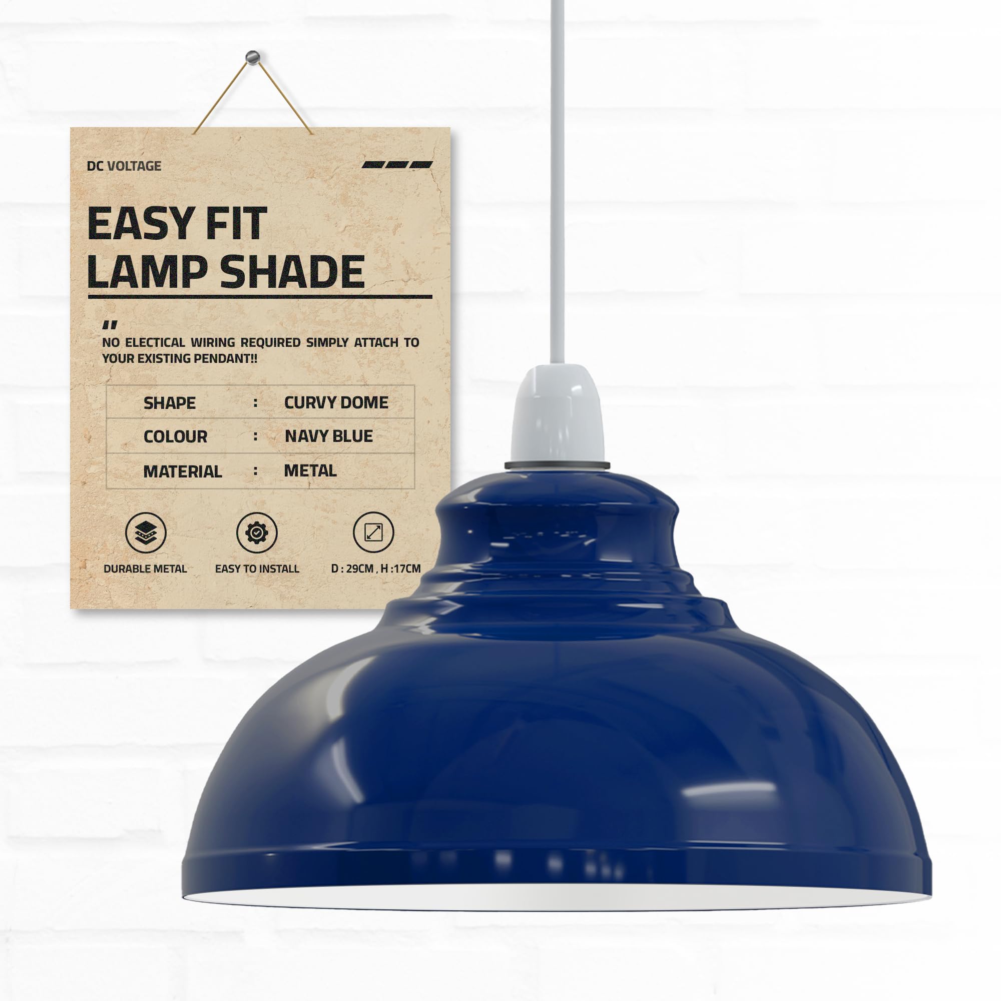 Navy Blue Light Shade Ceiling - Modern 29cm Lampshade for Easy Fit Ceiling Lights, Bedroom Lights Ceiling Pendant Lamp Shades Decor for Living Rooms, Hallways, and Kitchen