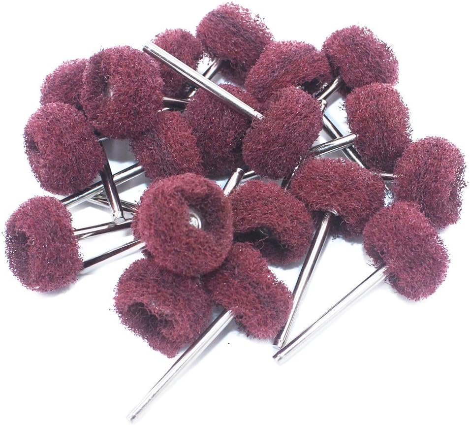 PHYHOO 1/8" Medium Grit Finishing Abrasive Buffs Mounted Buffing Wheels Polishing Tool Dremel Rotary Accessories