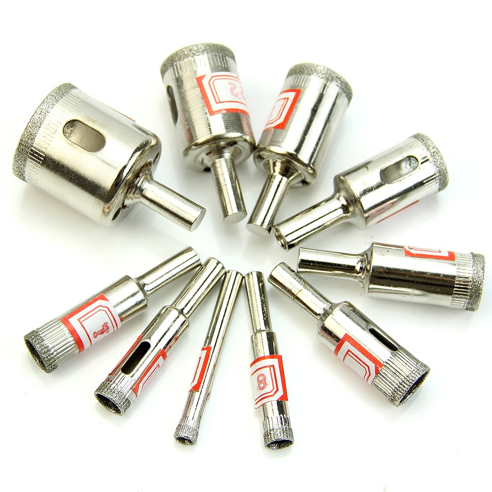 Wrisky 10Pcs 6mm-30mm Diamond Coated Core Drill Bit Tile Marble Glass Ceramic Hole Saw