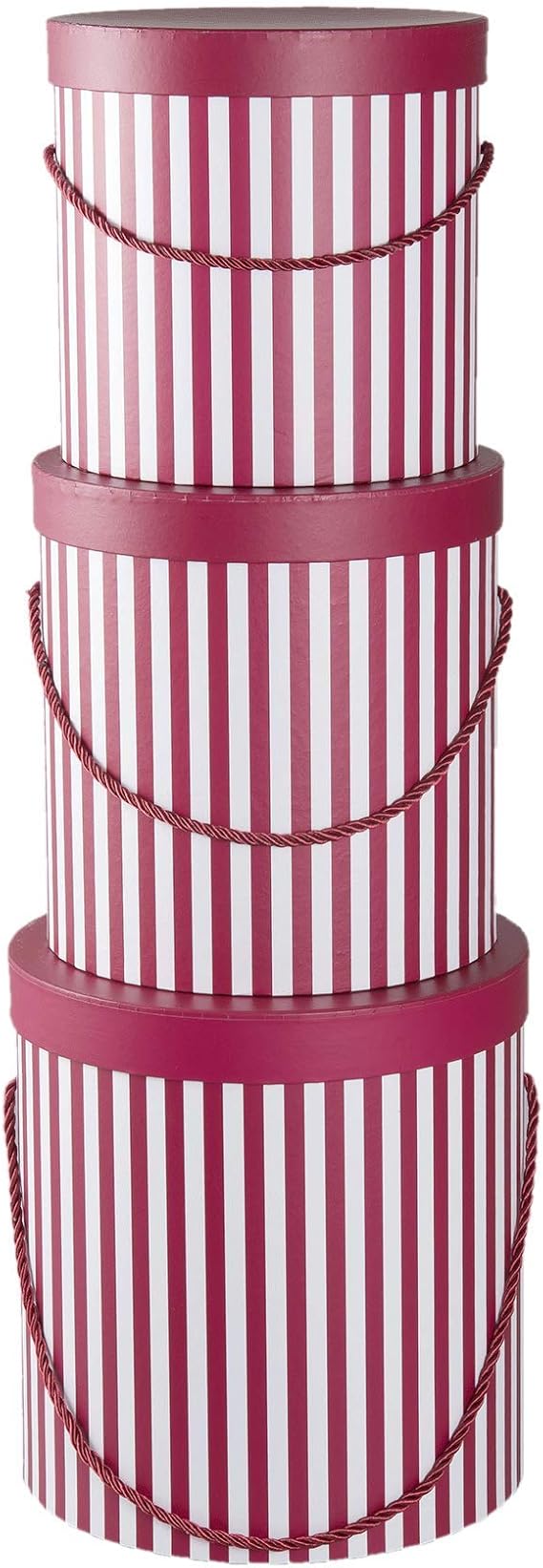DECORPRO 3er Set runde Aufbewahrungsboxen mit Deckel, gestreift in Rot