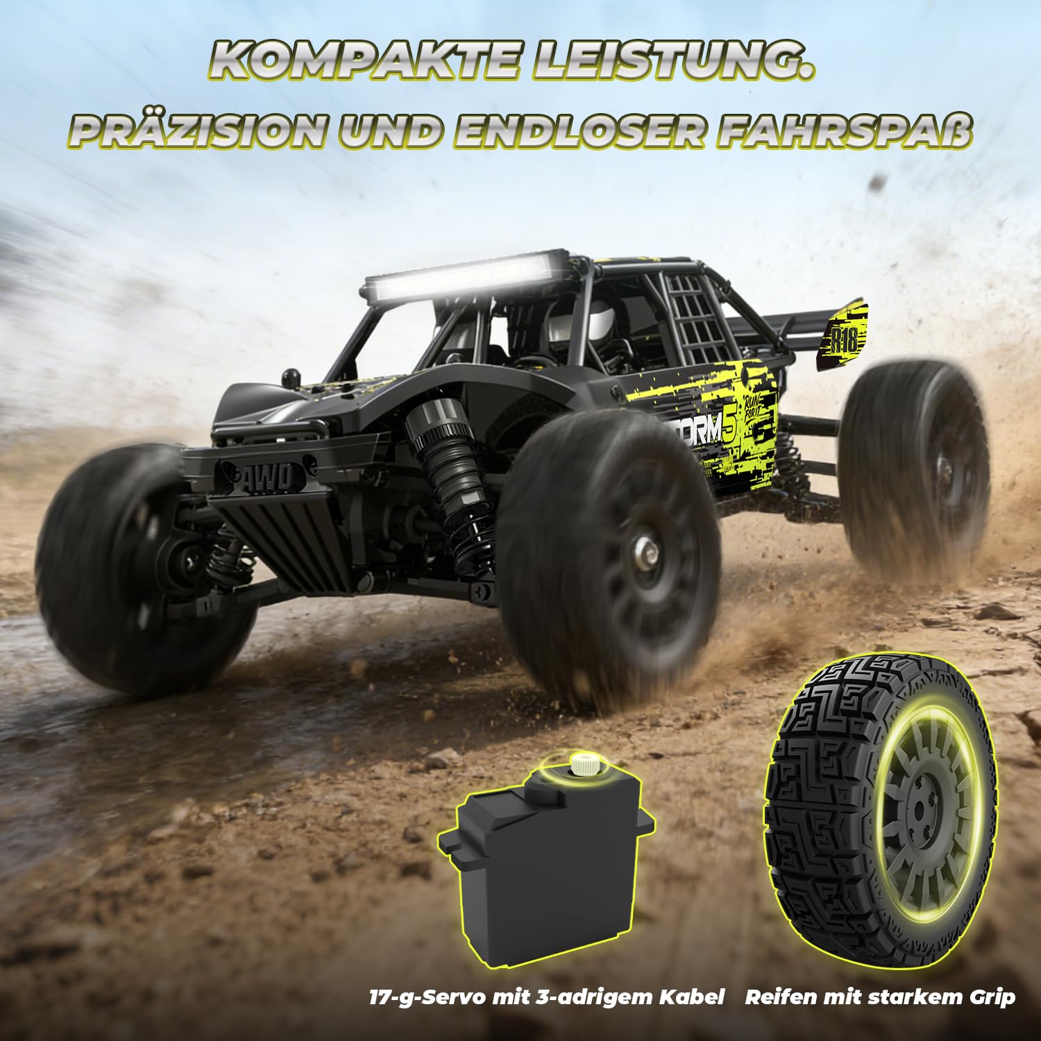 HAIBOXING 18856 1:18 4WD Ferngesteuertes Auto Offroad Monstertruck, 36 km/h Hochgeschwindigkeits RC Auto, Wasserdichter Geländewagen mit 2 Akkus, Spielzeug für Kinder und Erwachsene 2