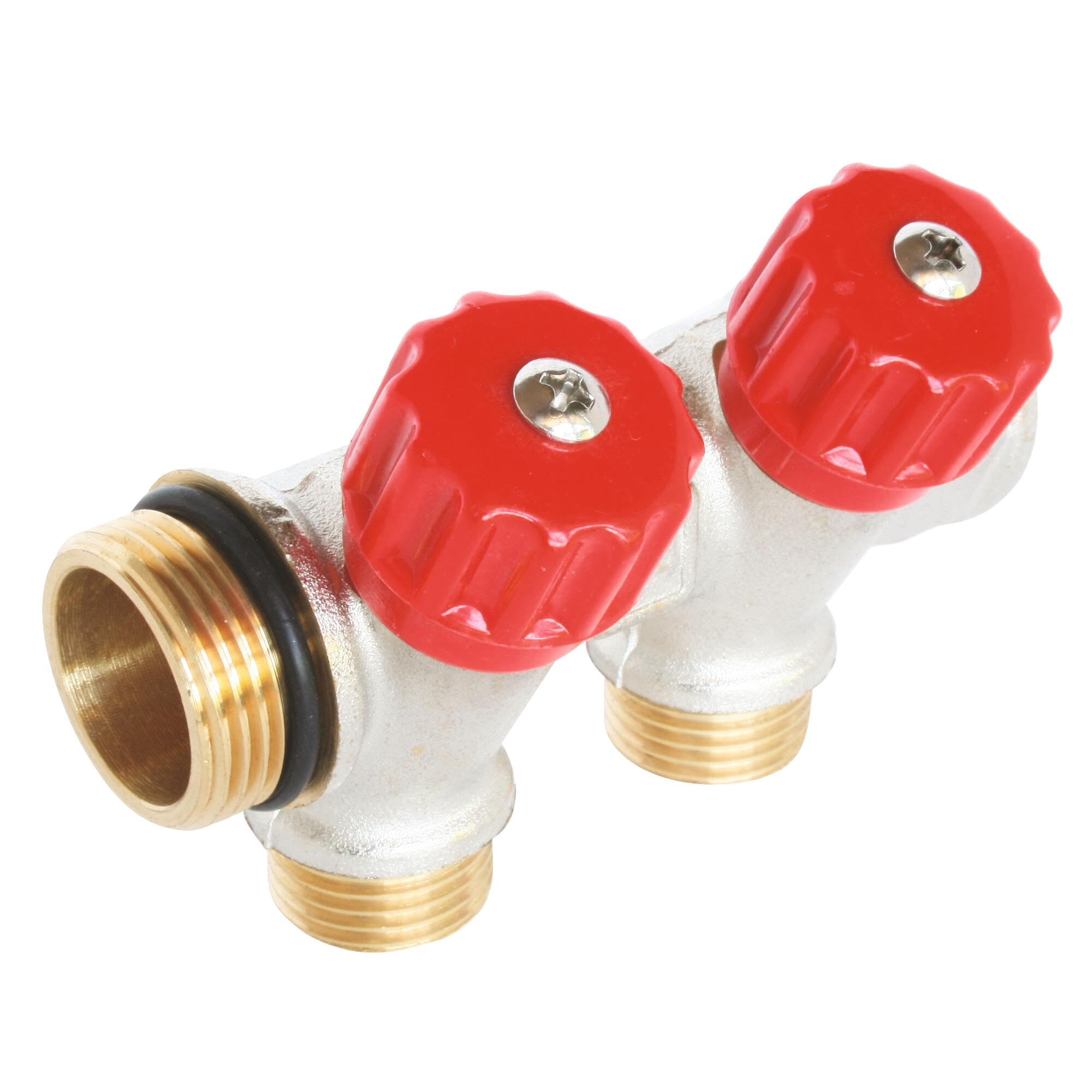 SOMATHERM FOR YOU, Distribution Manifold 2 outlets with Flat Reach Easy Lock M15/21 with valves, Nickel-Plated Brass, for Sanitary and Heating installations, Optimum Sealing