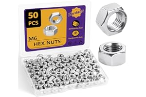 M6-1.0mm Hex Nuts, 50Pcs Metal Nuts, Steel Nut, (18-8) 304 Stainless Steel Nuts Set, Machine Screw Hex Nuts, Assorted Hardwar