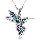 UCADRIT Abalone Shell Hummingbird Necklace Sterling Silver Humming Bird Pendant Animal Christmas Mother's Day Jewelry for Women Mom