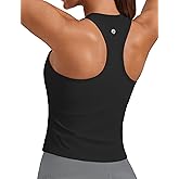 PINSPARK Workout Tops for Women Racerback Tank Top with Built in Bras Waist Length Yoga Tops Padded Athletic Gym Shirt