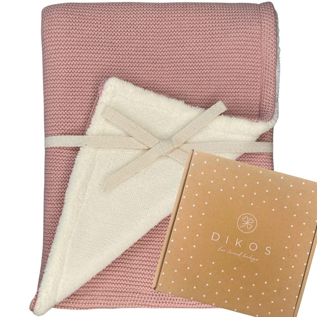 DIKOS® Baby Blanket Winter Dusky Pink | Winter Blanket Pram Blanket for Baby Girls Made of Organic Cotton and Warm Fleece | Oeko-Tex Certified | First Equipment Newborn Blanket | Gift for Birth