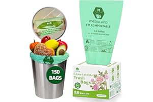 MEDOLAND BPI Certified Compostable Trash Bags 2.6 Gallon (150Count) - 2X Thicker Than Regular, Fits Countertop Bins, 0.71mil Thick & Leakproof for Food Scraps, 90-Day Breakdown, Plant-Based Kitchen Waste Bags