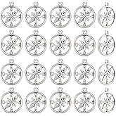 SUNNYCLUE 1 Box 50Pcs Silver Compass Charm Metal Nautical Charms Bulk Alloy Tibetan Antique Summer Hawaii Sea Ocean Anchor Small Pendants for Jewelry Making Necklaces Earrings DIY Crafts Supplies