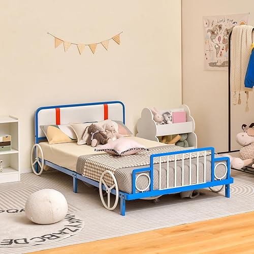 Costzon Twin Bed Frames for Kids, Metal Twin Bed Platform with Slat  Support, Padded Headboard Slatted Footbo