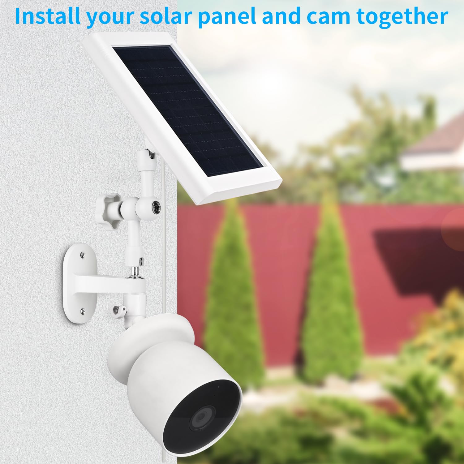 wochel 2-in-1 Wall Mount for Google Nest Cam Outdoor Camera and Solar Panel, 360° Adjustable Angle Provides A Better View for Solar Panel (White)