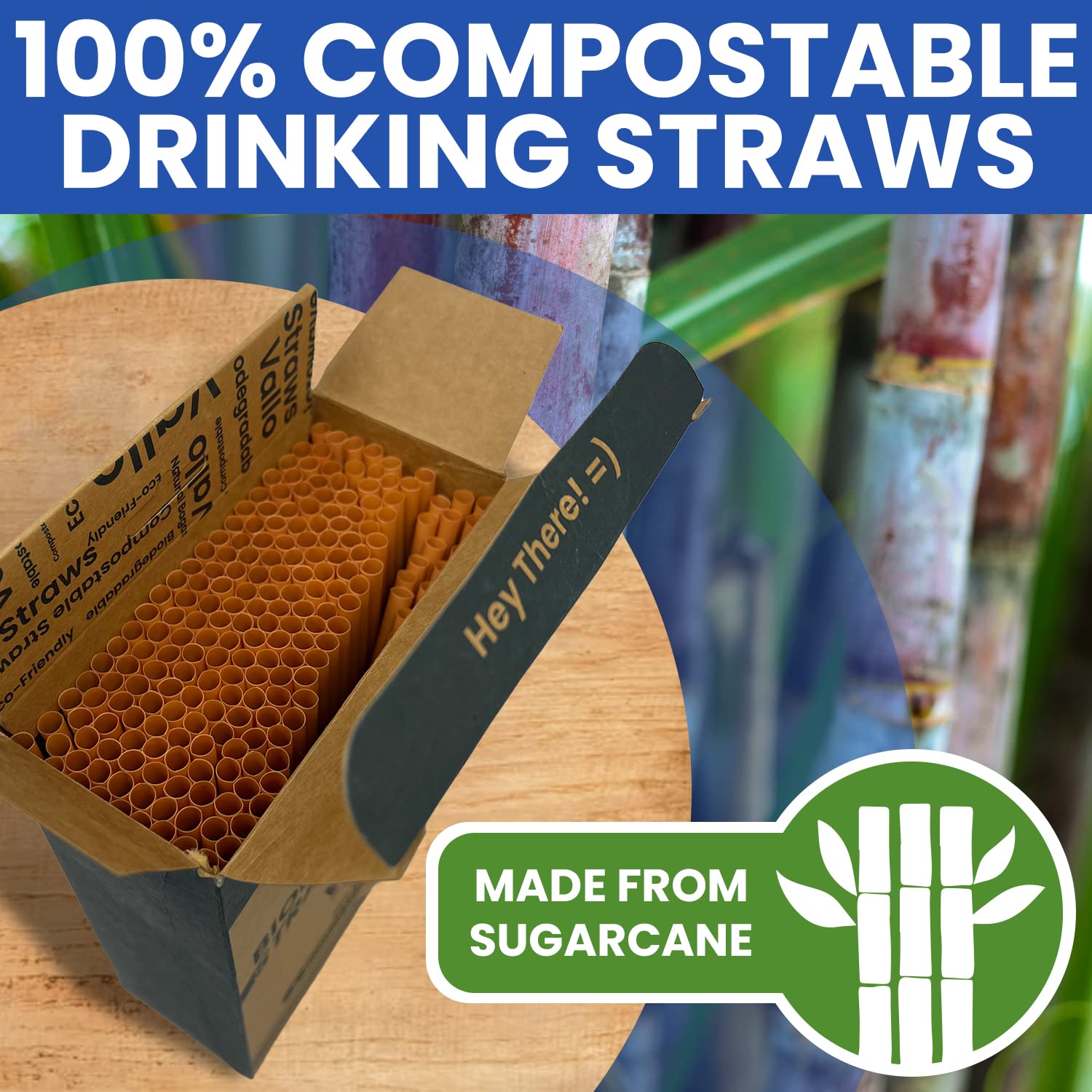 Vallo Compostable Drinking Straws - 100% Biodegradable, Recyclable, Non-Soggy, Suitable for Hot and Cold Drinks, Eco-friendly Sugarcane Material, NOT Paper, 8" Standard Size - 100 Count - Image 5