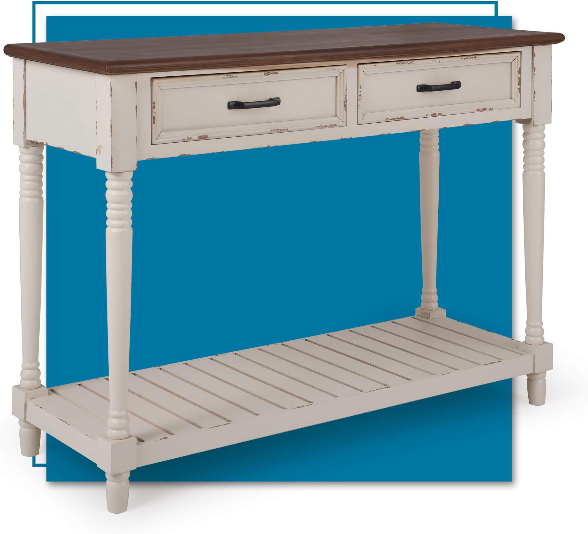 ClickDecor Baker Modern Console Table, Entryway Storage, Home Office Writing Desk with 2 Drawers, Mid Century Living Room Furniture for Small Spaces, White