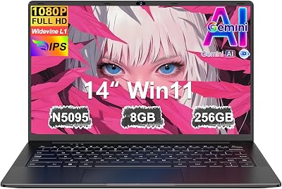Ordenador Portátil 14 Pulgadas Celeron N5095 Upto 2,9 GHz Portatiles 8GB RAM 256GB SSD TF 1TB LPDDR4 Win11 5G WiFi 1920*1080 FHD mini HDMl Laptop Película Protectora Español - negro Cuerpo Metálico-61