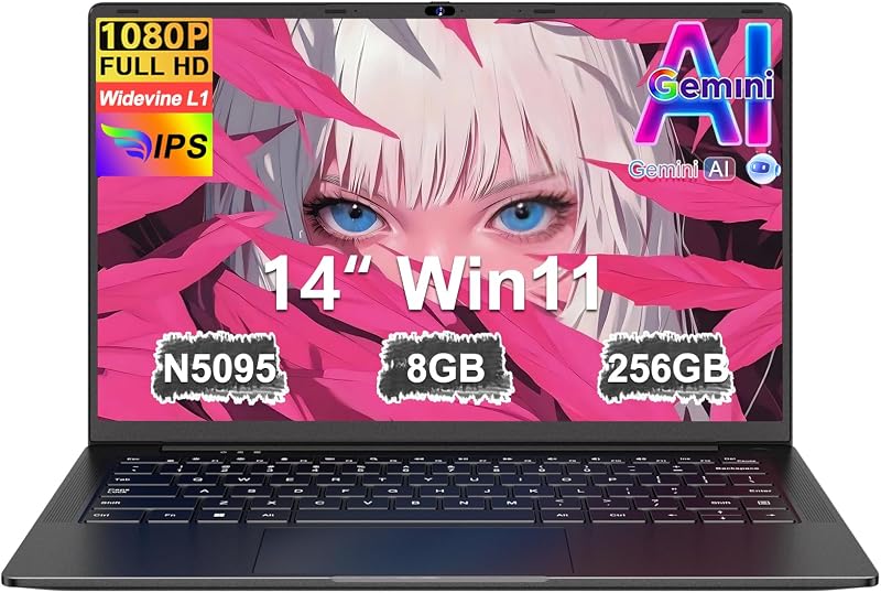 Ordenador Portátil 14 Pulgadas Celeron N5095 Upto 2,9 GHz Portatiles 8GB RAM 256GB SSD TF 1TB LPDDR4 Win11 5G WiFi 1920*1080 FHD mini HDMl Laptop Película Protectora Español - negro Cuerpo Metálico-61 — foto 1 de 8