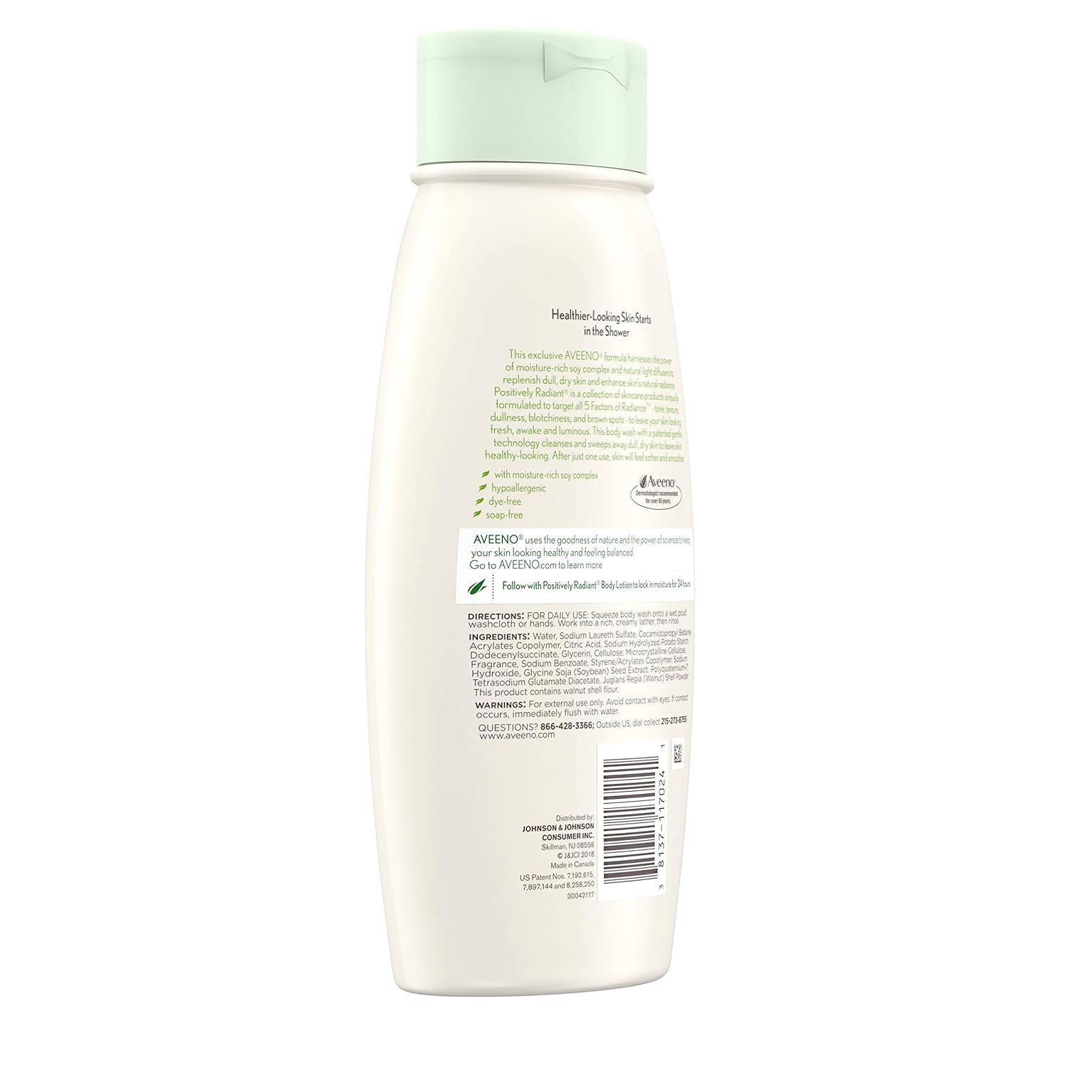 Aveeno Positively Radiant Exfoliating Body Wash with MoistureRich Soy Complex Crushed Walnut Shell for Dry, Dull Skin, SoapFree, DyeFree Hypoallergenic Formula 18 fl, 54 Fl Oz, (Pack of 3) : Beauty