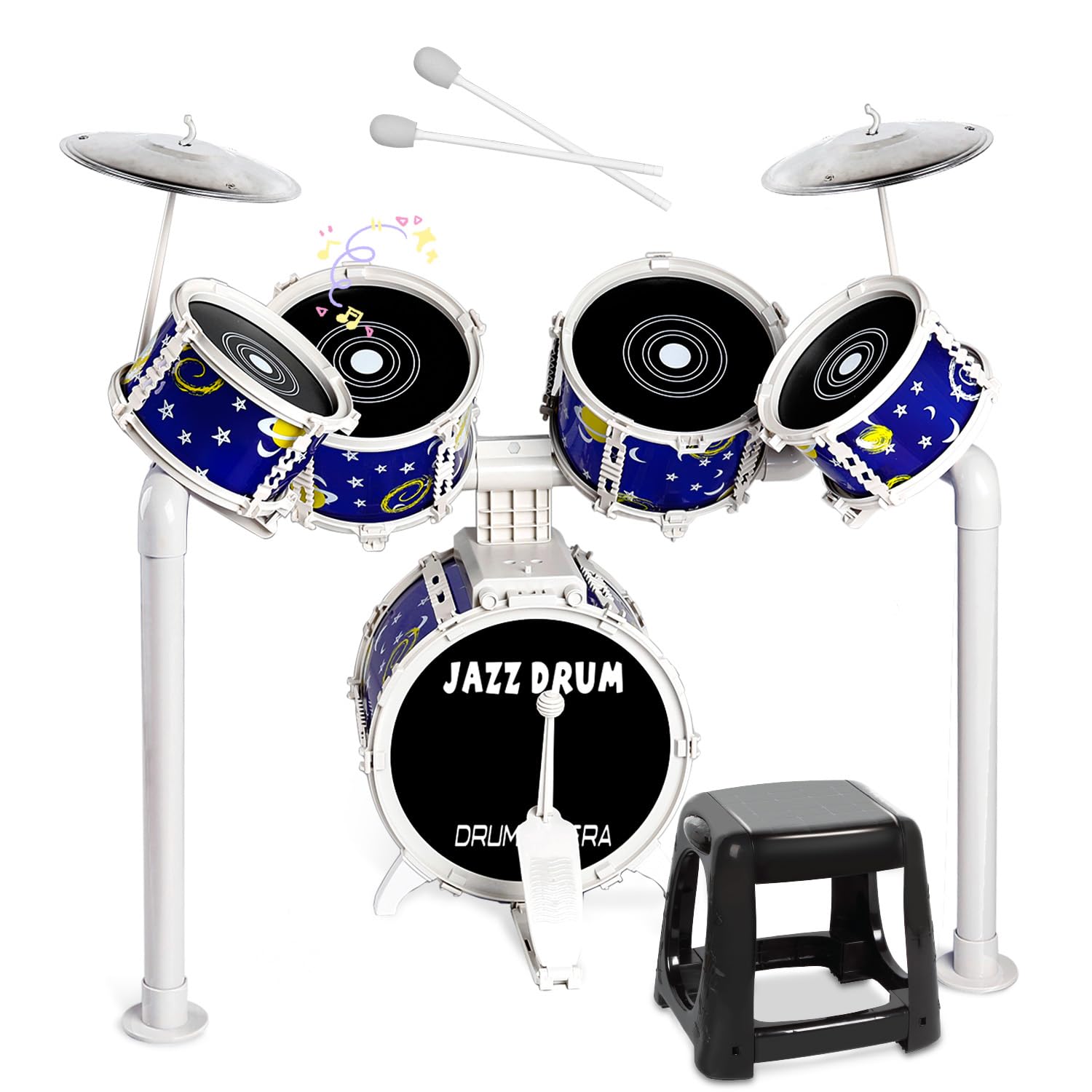 Verdantree Kids Drum Kit, Junior Jazz Drum Set Toddler Toy 5 Drums with Stool Pedal Cymbal and Drumsticks Beginners Musical Instrument Percussion Holiday Birthday Educational Gift for Boys Girls, Blue