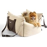 Lesure Dog Car Seat for Small Dogs,Booster Car Bed for Puppy Under 25lbs | Soft Pet Carseat with Clip-On Safety Leash and Thickened Memory Foam Filling,Dog Travel Carrier Bed with Storage Pocket,Beige