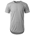 URBANCREWS Mens Hipster Hip Hop Elong Round Hemline Crewneck T-Shirt