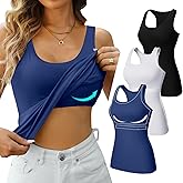 V FOR CITY Racerback Tank Tops for Women with Shelf Bra Cotton Wide Strap Camisole Yoga Cami Shirts 3 Pack