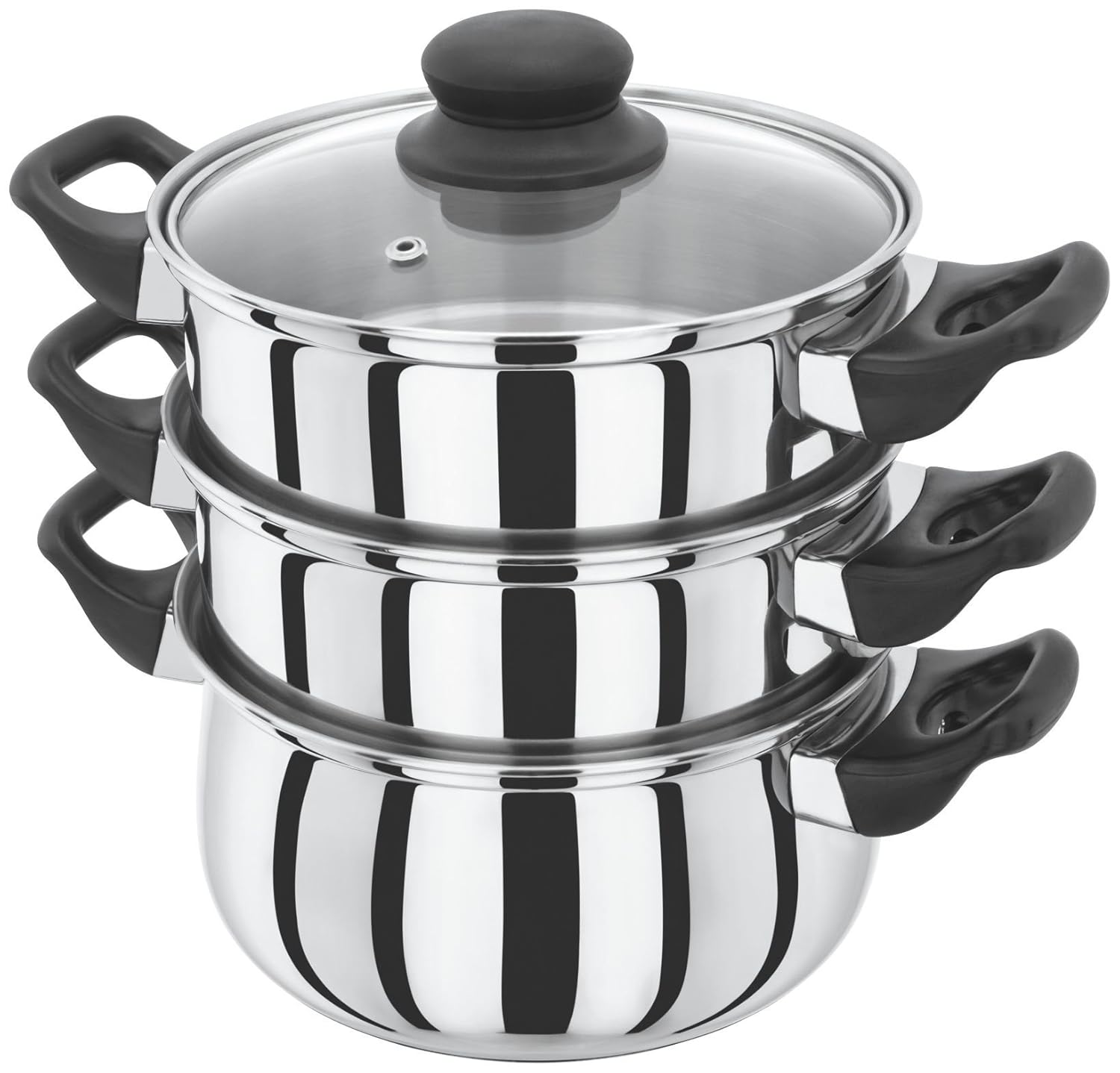 Judge Basics 20cm 3 Tier Multi Steamer with Glass Lid, Works on ALL Hob