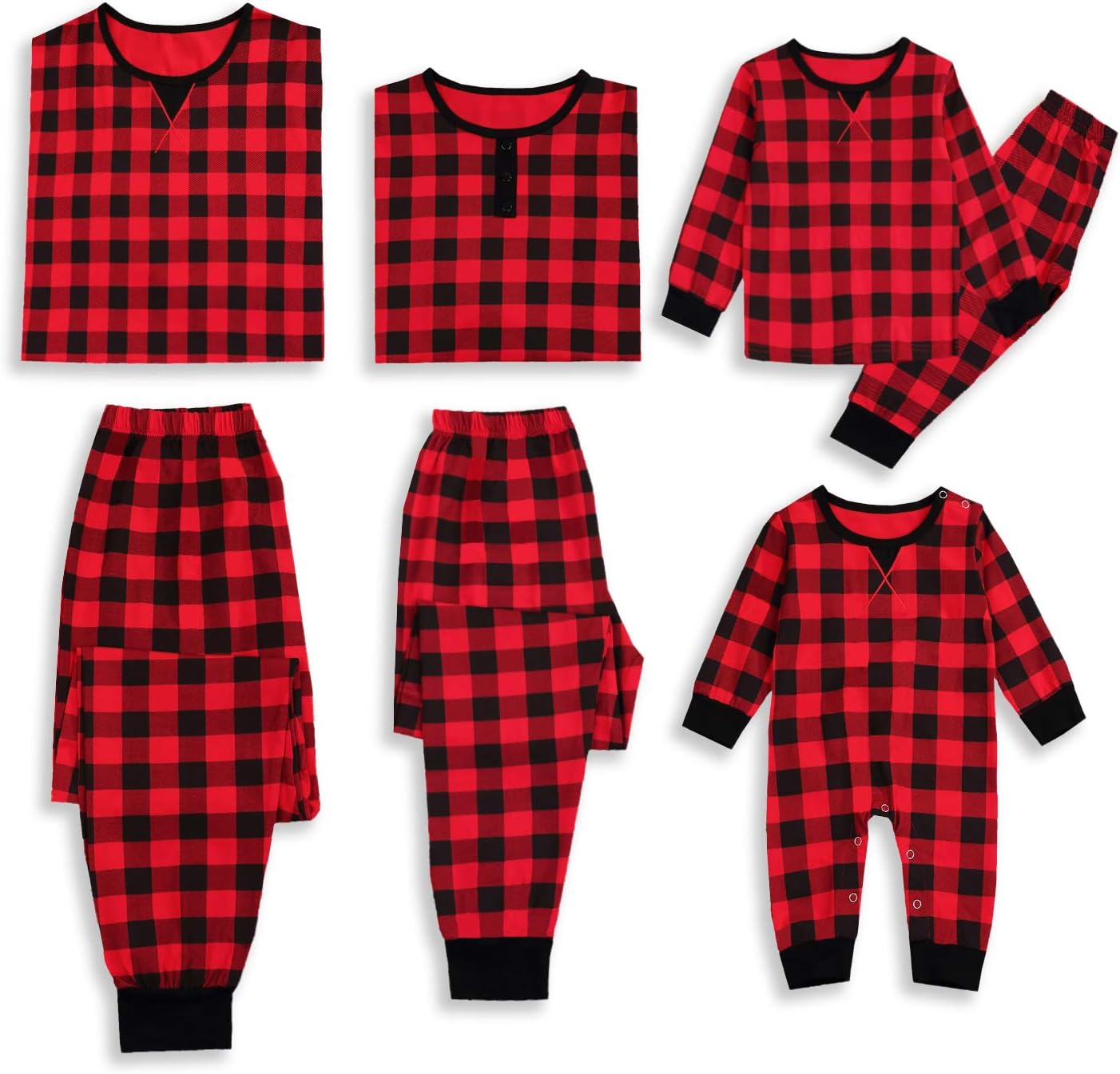 Matching Family Pajamas Sets Christmas PJs Red Plaid Tee and Pants 2-Piece Fall Winter Clothes Loungewear Sleepwear