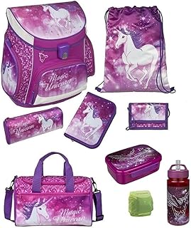 Familando Mädchen Schulranzen-Set 9 TLG. Scooli Campus Fit Pro Schultasche mit Sporttasche und Regenschutz Magic Unicorn Einhorn