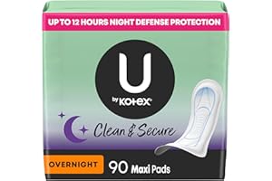 U by Kotex Clean & Secure Overnight Maxi Pads, 90 Count (3 Packs of 30) (Packaging May Vary)