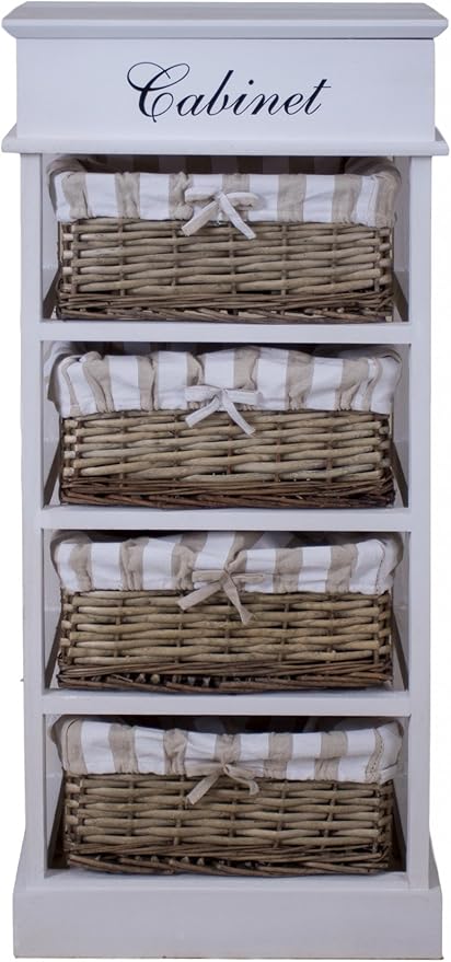 elbmöbel Regal Körbe 86x38x28cm Kommode Schrank Nachttisch weiß braun