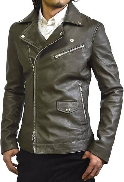 Amazon ハルフ Haruf ライダースジャケット メンズ 本革 ダブル ライダース 革ジャケット グレー 1709gry コート ジャケット 通販