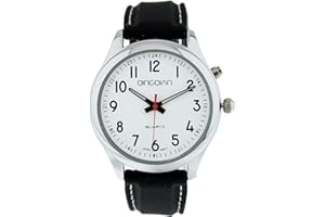 QINGQIAN English Talking Watch Suitable for The Elderly and Visually impaired,Large Silver Shell, Black Silicone Strap