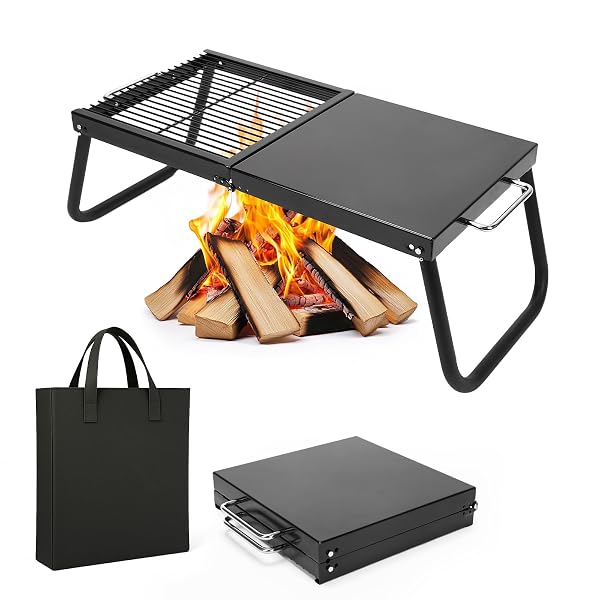 GRILL FORCE FOLDING CAMPFIRE GRILL,ENAMELED COATING GRATE, HEAVY...