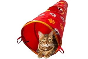 PETS FIRST NFL Kansas City Chiefs Cat Tunnel Tube Toy with Plush Football Catnip and Feathers Collapsible Tunnel for Cats to Play, Peek and Hide, Sporty & Fun Cat Tunnel Toy with Team Logo All-Over Design!