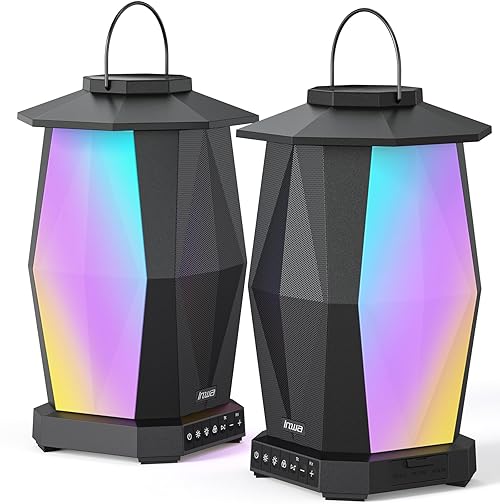 Inwa Outdoor Bluetooth Speakers, Linkable Wireless Speaker Up to 100 Speakers, IPX5 Waterproof, Beat-Driven Light Show, Seamlessly to Phone, TV Box, Projector, Echo Dot, for Patio, Yard, Pool (2 PACK)