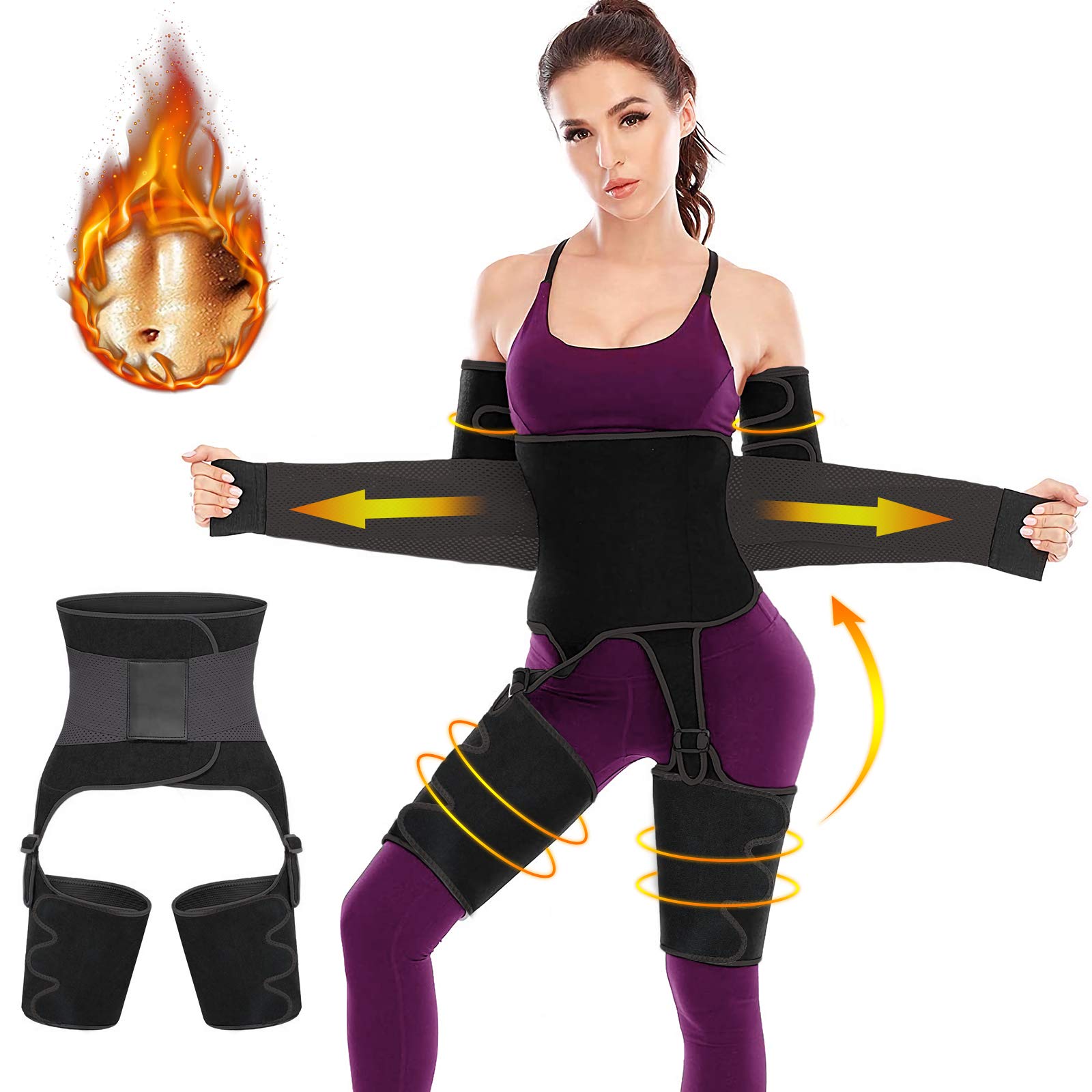 Waist Thigh Arm Trimmer, 4-in-1 Detachable Butt Lifter Sports Fitness Weight Loss Hip Shaper Slimming Trainer Body Shapewear Support Hip Enhancer Exercise Girdle Sweat Belt for Women