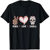 peace love skulls gift men women kids boys girls sugar skull T-Shirt