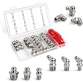 Aitoper Zerk Grease Fittings Assortment Kit, M6 M8 M10 Grease Nipple 27PCS | Zerks Grease Fitting, 45 90 Degree, Straight, 1/4" 1/8" for Farm Equipment, Automotive, Tractor Excavator, Heavy Industrial