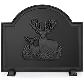 WILLOW WEAVE 20" Cast Iron Firebacks for Fireplace, Fireplace Back Plate | Deer Decorative Sturdy Fireplace Fireback with Feet, Fireplace Wall Protection Panel, Matt Black