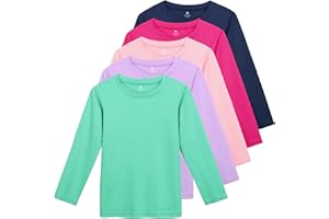 HIAHIF 5 Pack Cotton Girls Long Sleeve Shirts Toddler Soft Basic T-Shirts Top Kids Crewneck Layering Tees
